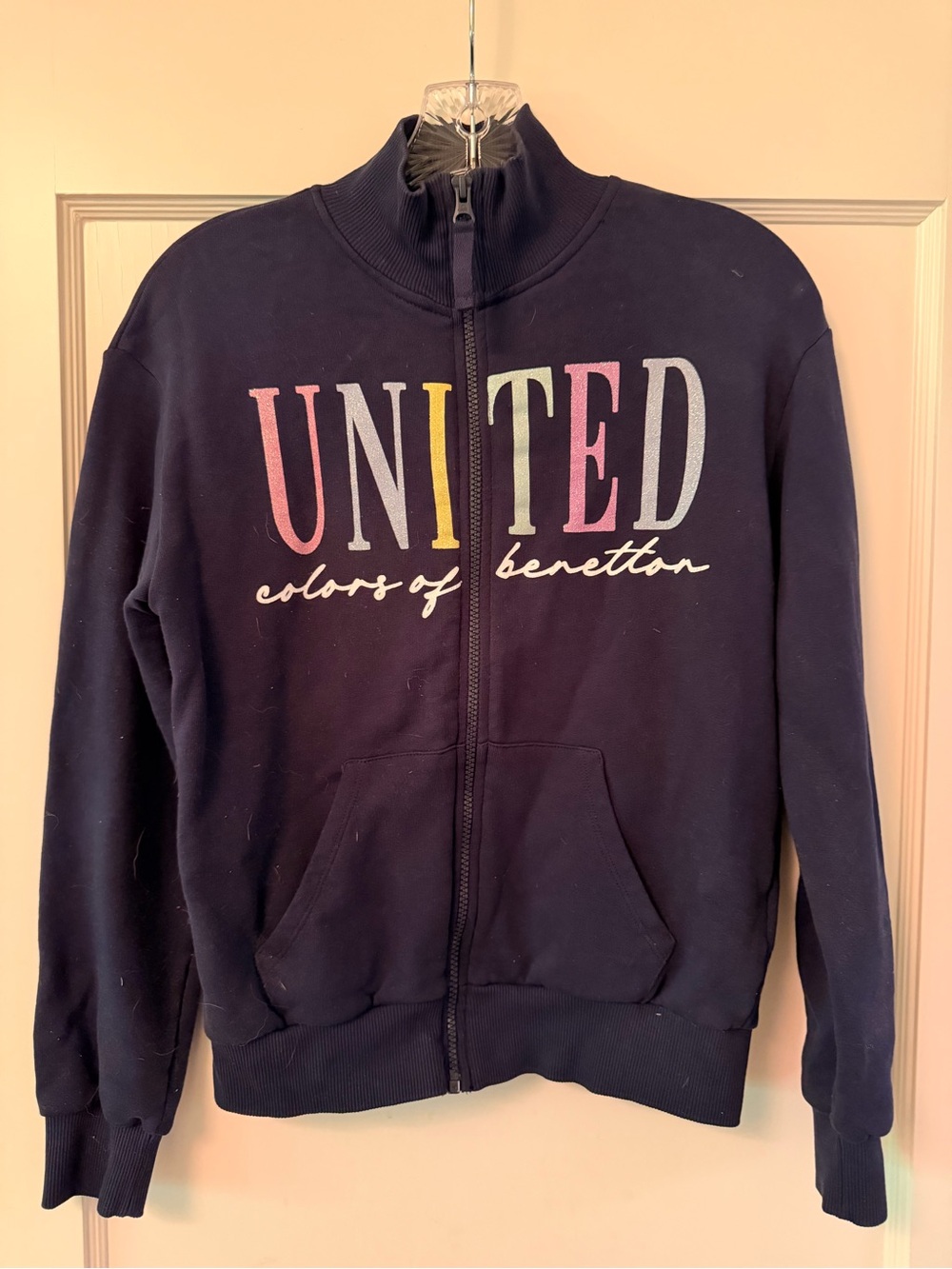 United Colors Of Benetton Navy Full-Zip Sweatshirt with Multicolor UNITED Logo